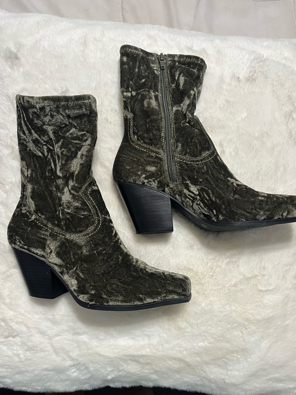 Gianni Bini Sage Green Velvet Booties